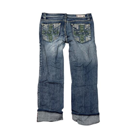 Pepe Jeans VTG Y2K Low Rise Cuffed Capri Jeans Bling Rhinestones Womens 30 - Picture 1 of 7